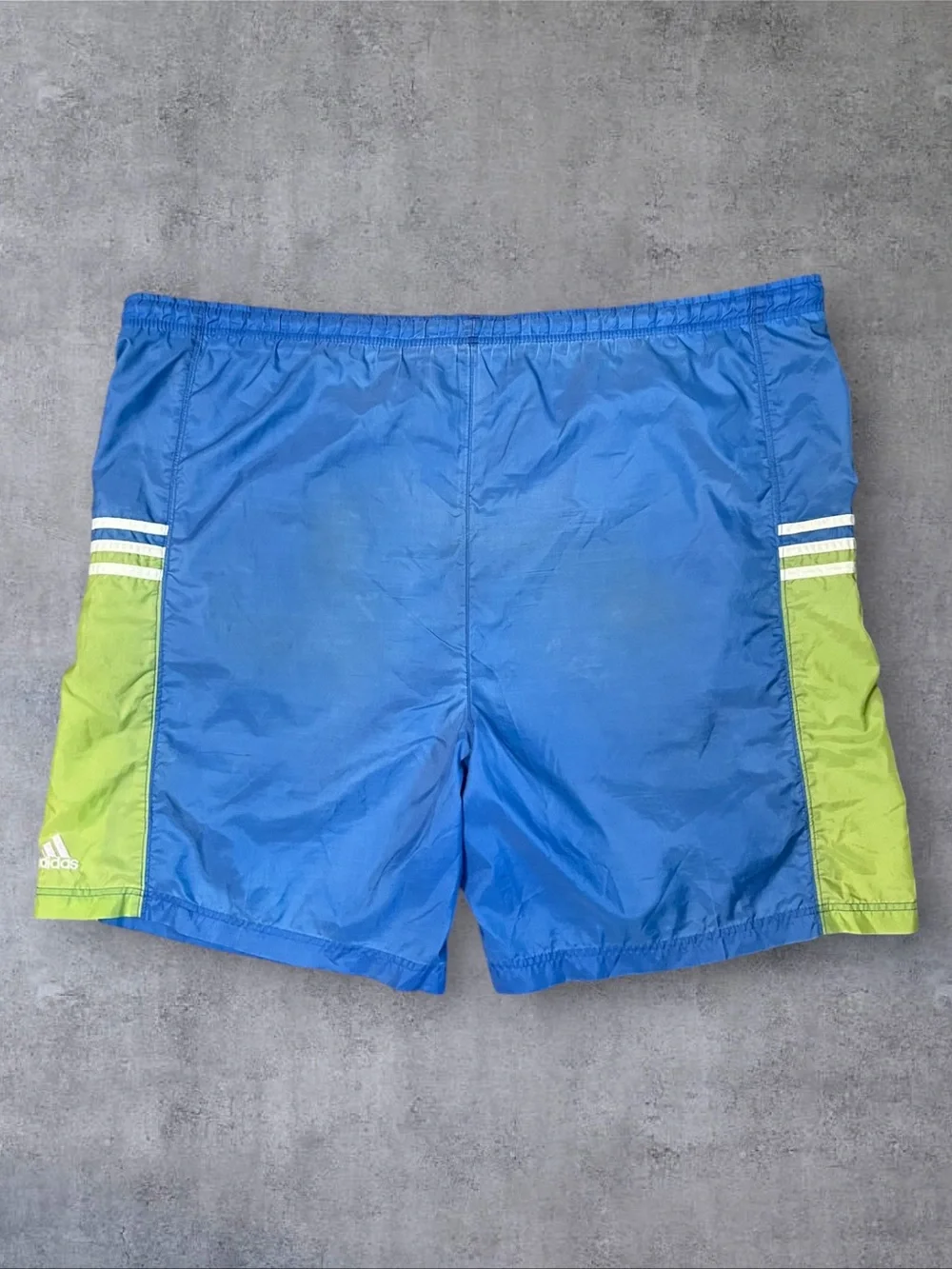 Vintage 90s / y2k adidas Blue & Green Colorblock Retro Sz L Swim Trunks